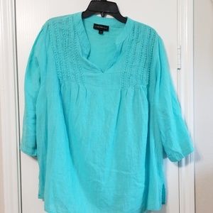Turquoise Linen Blouse